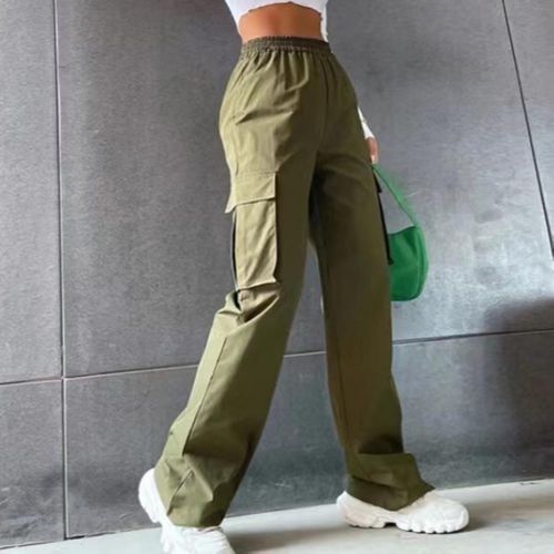 Girls & Women's Cargo Jogger Pants Fashion Women Casual Solid Elastic Waist  Pocket Loose Sweatpants Joggers Pants