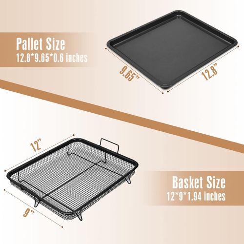 product_image_name-Generic-طقم من قطعتين مكون من صينية خبز وقلاية هوائية للفرن من النحاس مقاومة للالتصاق مع سلة شبكية للبطاطس المقلية امن للاستخدام في الميكروويف من بيبرو - لون اسود - بطول 13 بوصة * عرض 9 بوصة-2