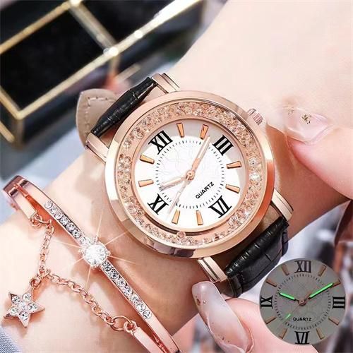 Buy Fashion Women's WatchWatch + BraceletLeather Strap Casual Ladies Watch + Bracelet in Egypt