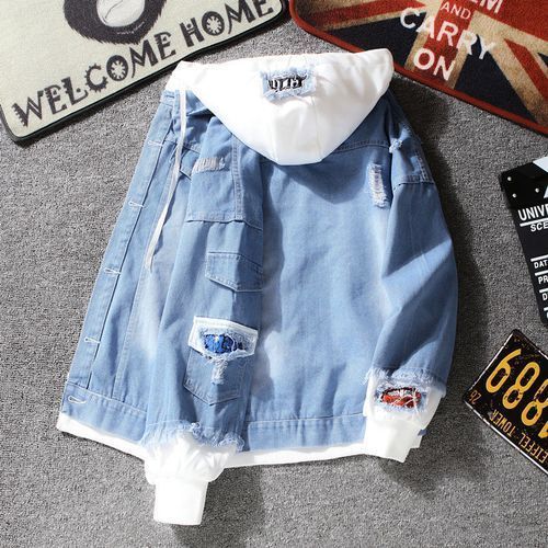 Fashion Denim Jacket Korean Casual Jacket Youth Trend Hooded Couple-Light  Blue. @ Best Price Online | Jumia Egypt