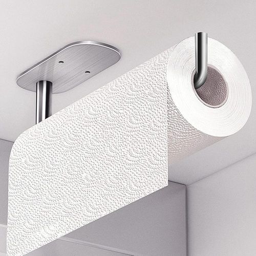 Paper Towel Holder Wall Mount Under Cabinet for Kitchen Self Adhesive  Silver.