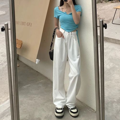 Fashion (White-1)Wide Leg Jeans For Women Blue Loose Pants High @ Best  Price Online