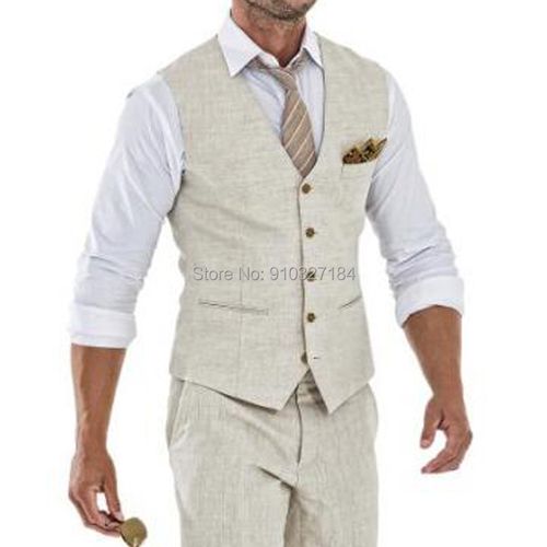 Men's Summer Look: Beige Jacket, Grey Jumper, White T-Shirt and