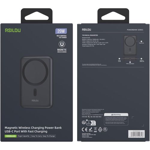 product_image_name-Generic-شاحن باور بانك مغناطيسي لاسلكي بتقنية الشحن السريع 20 وات 10000 مللي أمبير في الساعة بتصميم صغير ومحمول رفيع وخفيف الوزن R1020 من رسيلو، أسود-3