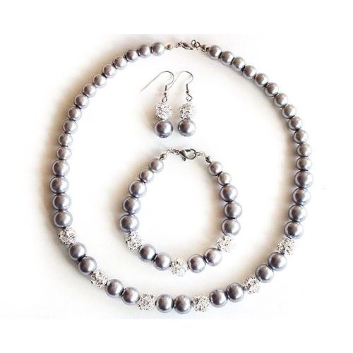 Buy M T A Beautiful Necklace And Earrings And Bracelet Of Gray Beads. in Egypt