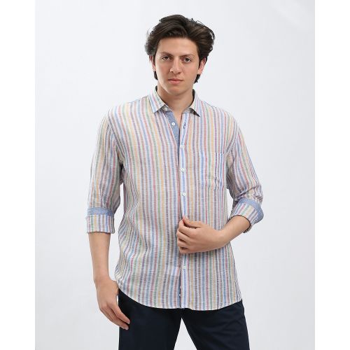 Dalydress Summer Colorful Striped Casual Shirt - Light Blue
