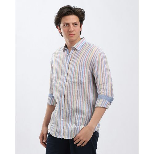 Dalydress Summer Colorful Striped Casual Shirt - Light Blue