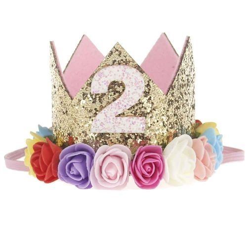 Buy Memories Maker Artificial Delicate Mini Glitter Crown With Flowers - Gold in Egypt