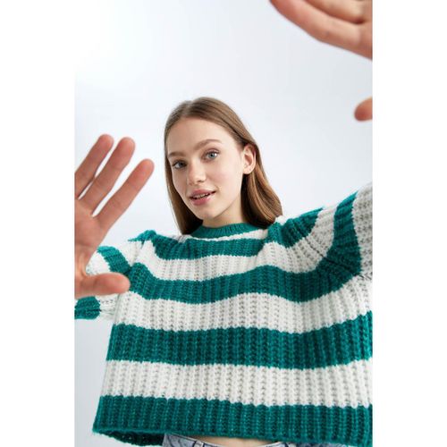 product_image_name-Defacto-Woman Crew Neck Oversize Fit Pullover - Green-2