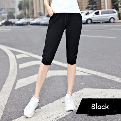 Fashion (Black)Women's Cotton Capri Summer Pants Casual Loose