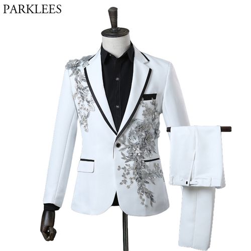 mens white tailcoat Wedding Suits Slim Long Jacket Pants Vest Groom Co –  classbydress