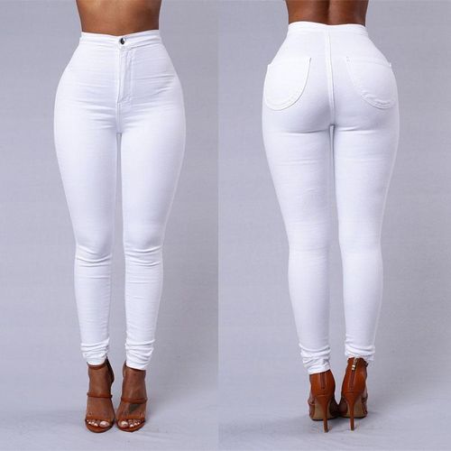 Fashion Women Pants Solid Color High Waist Button Slim Professional Trousers  White Black Pants Plus Size Formal Female Pencil Pants @ Best Price Online