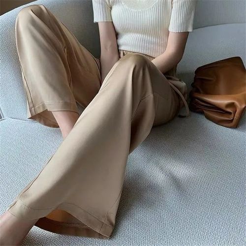 Fashion (champagne)7 Colors Korean Silk Satin Wide Leg Pants Women Spring  Summer Casual High Waist Straight Long Pants Vintage Loose Basic Trousers  DOU @ Best Price Online