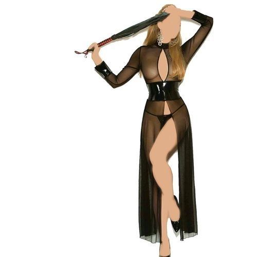 Buy Lingerie - Long Open Dress - Black Transparent Chiffon and Thong Pants in Egypt