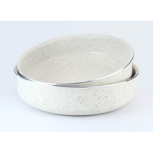 اشتري Elite Granite Round Oven Trays Set -  2 Pcs - 24/26 Cm  - Beige في مصر