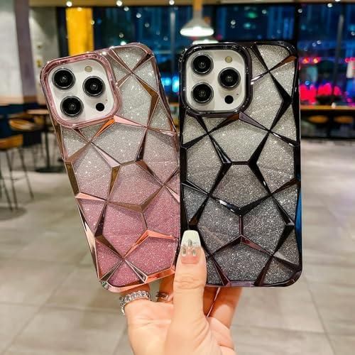 product_image_name-Generic-جراب تين تك متوافق مع آيفون 15 (6.1 بوصة) مطلي ببريق متدرج، جراب شفاف لامع، سيليكون TPU ناعم، حماية لطيفة للكاميرا، مقاوم للصدمات، جراب خلفي للنساء والفتيات - أسود-5