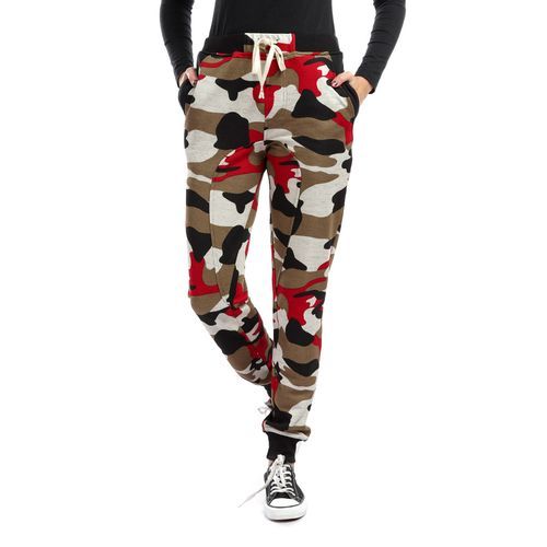 Kady Army Pattern Women Ribbed Hem Sweatpants - Red