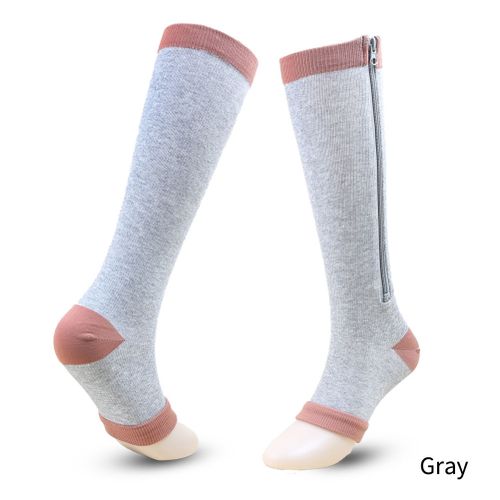 Generic (Gray,)Compression Zip Sox Socks Stretchy Leg Support Zipper  Medical Socks & Open Toe Zipper Stocking For Varicose Veins Edema Swollen  DON @ Best Price Online