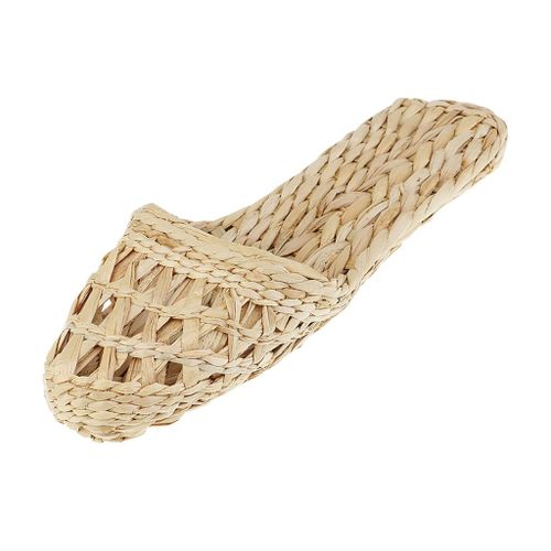 Generic 1 Pair Of Hand Knitted Straw Rattan Slippers Natural