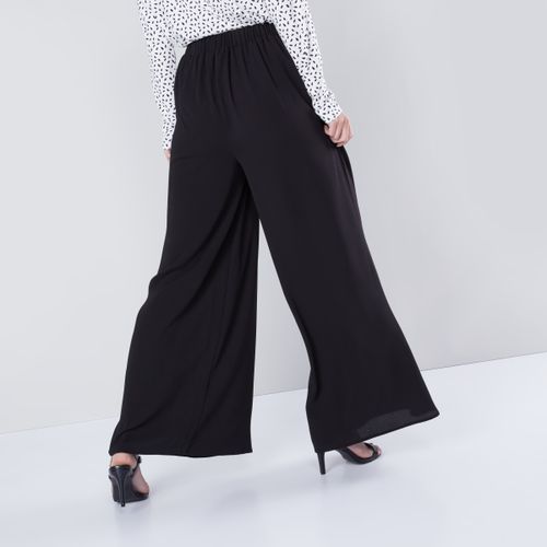 Max Solid Wide Legged Palazzo Pants DARK BLACK