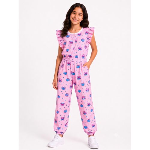 Caesar Girls' patterned jumpsuit with buttons down the front