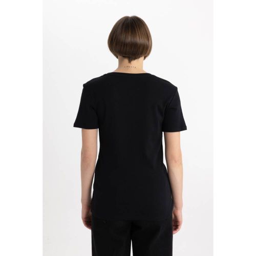 product_image_name-Defacto-Woman V Neck Slim Fit Short Sleeve T-Shirt - Black-3