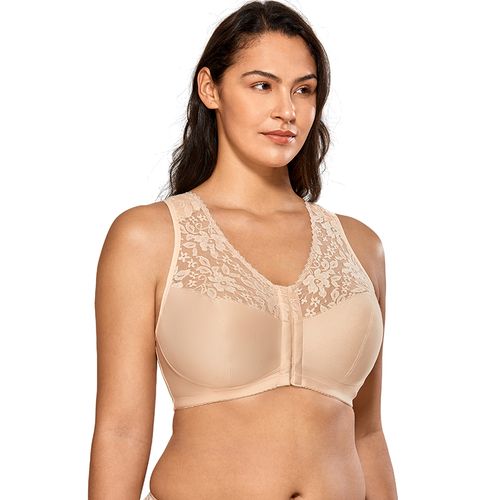 Women's Cotton Front Closure Bra Racerback Full Coverage Sheer