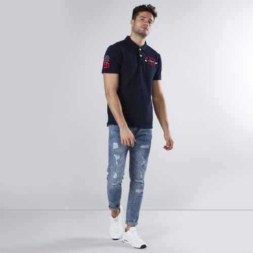 Max Embroidered Polo Collar T-shirt with Short Sleeves - DARK BLUE