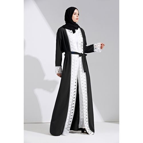 product_image_name-Sun Set-عباية كريب ناعمة جديدة فاخرة من الدانتيل الأبيض عباية فضفاضة ذات جودة ملابس مريحة - اسود-2