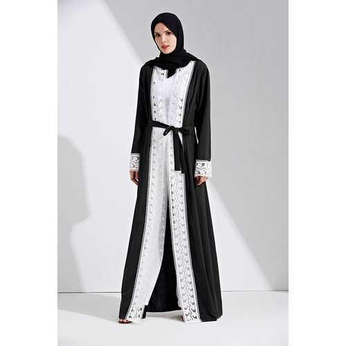 product_image_name-Sun Set-عباية كريب ناعمة جديدة فاخرة من الدانتيل الأبيض عباية فضفاضة ذات جودة ملابس مريحة - اسود-3