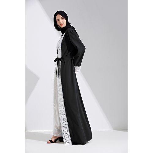 product_image_name-Sun Set-عباية كريب ناعمة جديدة فاخرة من الدانتيل الأبيض عباية فضفاضة ذات جودة ملابس مريحة - اسود-4