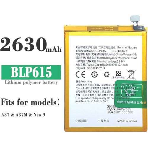 product_image_name-Generic-Battery For OPPO BLP615 Capacity, 2630mAh, 3.85V, Compatible with A37, A37F, A37M, A37T and Neo 9 Models, Replacement Battery Pack-2