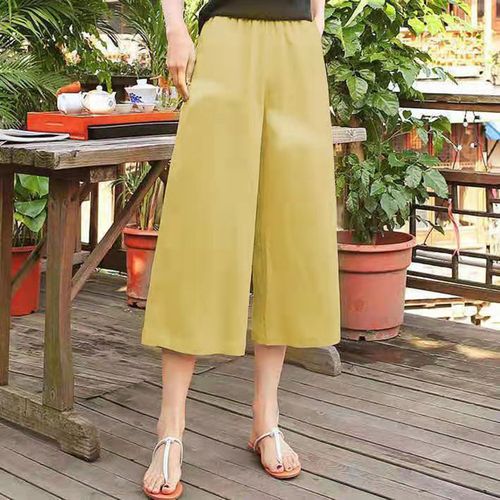 Fashion (Yellow)Lucyever Pink Women's Cotton Linen Pants Solid Solor Casual  Loose Cropped Trousers 2022 Summer High Waist Wide Leg Pant DOU @ Best  Price Online