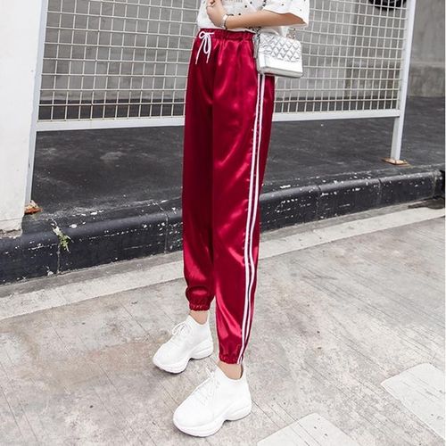 Peneran Stripe Sweatpants Women Sports Pants Jogging Pants Woman Sport Pants High Waist Trousers Active Wear Purple Red Xxl