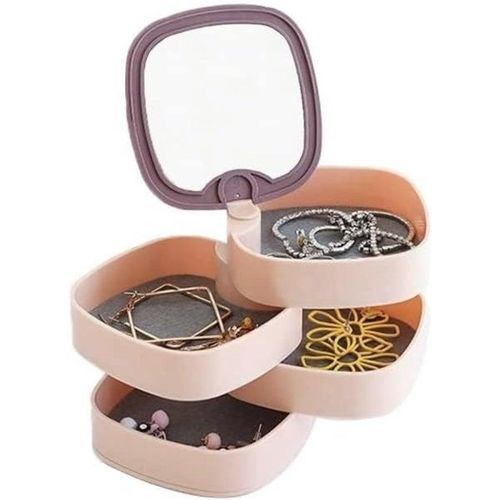 product_image_name-Generic-4-Tier Rotating Jewelry Organizer with Mirror, Jewelry Storage Box and Earring Holder for Women, 4-Tier Rotating Travel Jewelry Box with Lid for Earrings, Necklaces and Bracelets (Pink)-1