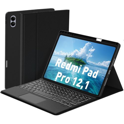 product_image_name-Generic-جراب لوحة مفاتيح لجهاز Redmi Pad Pro مقاس 12.1 بوصة-Xiaomi Poco Pad مقاس 12.1 بوصة (إصدار 2024)، لوحة مفاتيح بلوتوث لاسلكية قابلة للفصل مع غطاء واقٍ، إضاءة خلفية بسبعة ألوان، لون أسود AZERTY-1