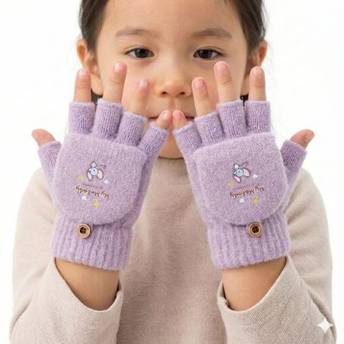 product_image_name-Generic-قفازات شتوية للأطفال نصف أصبع مع غطاء قابل للطي تصميم كرتوني لطيف جوانتي صوف ناعم محبوك لتدفئة اليدين في المدرسة واللعب ألوان متعددة للأولاد والبنات-2