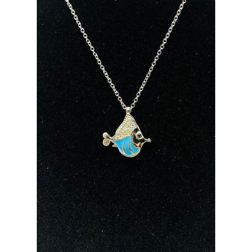 product_image_name-Generic-925 Sterling Silver Blue Enamel Tropical Fish Pendant Necklace-1