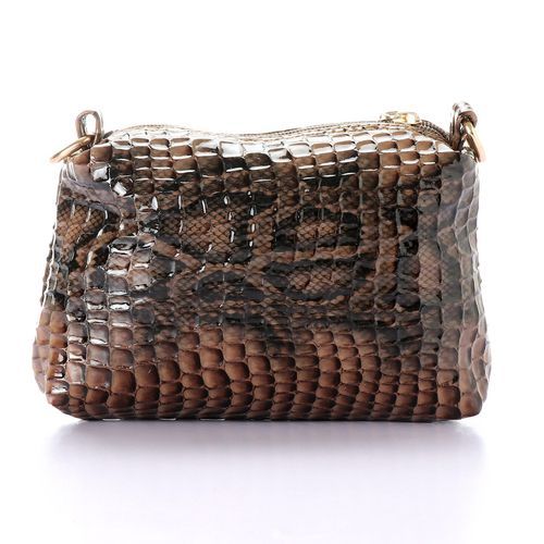 Generic شنطة يد بنقشة جلد الثعبان وشفافه - بني