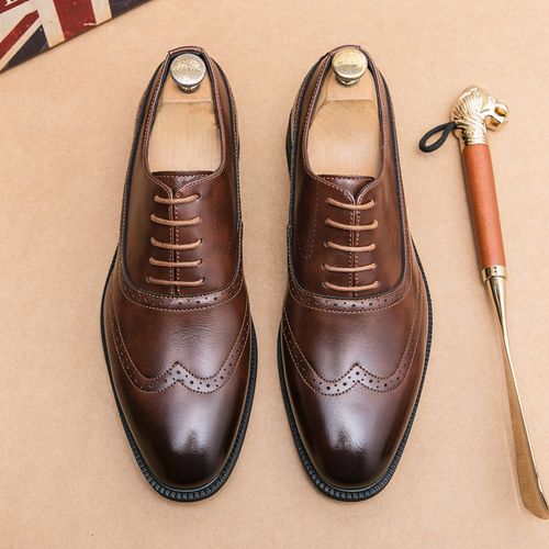 Shoes Men Red Bottom Round Toe Lace-up Brown Black Men Dress Shoes