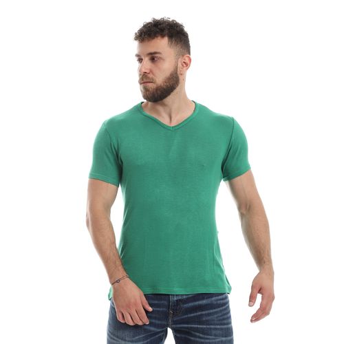 Buy Kady Fluffy V-Neck Solid Tee -Dark Green in Egypt