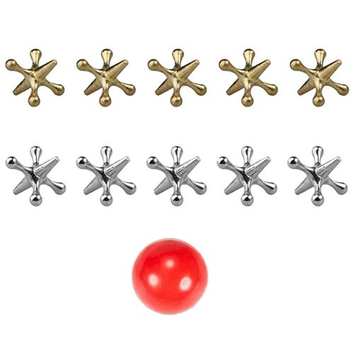 Generic Gold Silver Metal Jacks Game With Bouncy Ball Set Classic