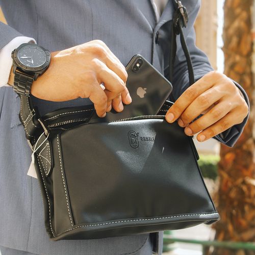 Leather Messenger Bag Black Casual Crossbody Bag Minimalist 