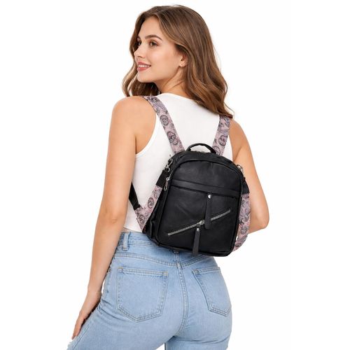 product_image_name-Generic-Women’s Black Backpack – Multi-Zipper Casual Bag-2