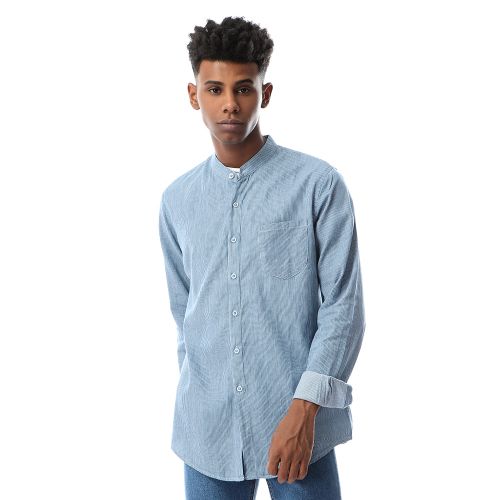 Ravin Buttoned Simple Thin Stripe Steal Blue Shirt