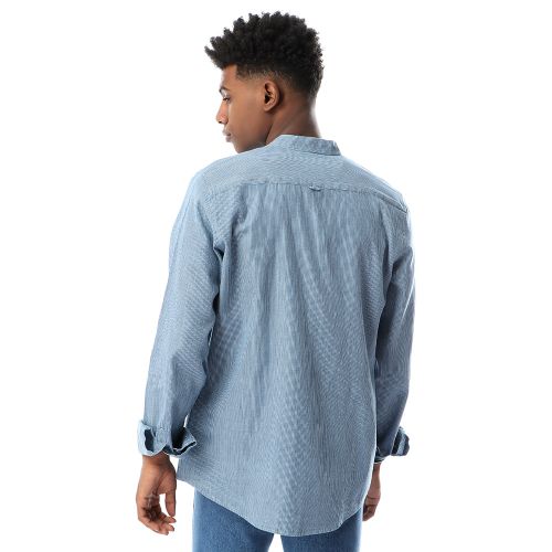 Ravin Buttoned Simple Thin Stripe Steal Blue Shirt