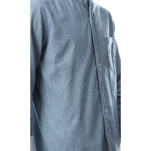 Ravin Buttoned Simple Thin Stripe Steal Blue Shirt