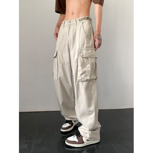 Fashion (748 Beige)Y2K Pockets Cargo Pants For Women Straight Oversize Pants  Harajuku Vintage Aesthetic Low Waist Trousers Wide Leg Baggy Jeans 3XL DOU  @ Best Price Online