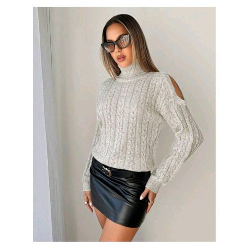 product_image_name-Generic-SHEIN Essnce Turtleneck Cold Shoulder Cable Knit PULLOVER-1