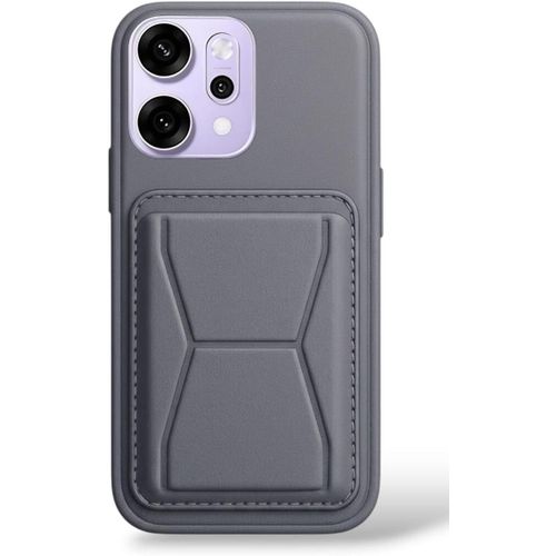 product_image_name-Generic-Leather Wallet Case with Card Holder Stand With TPU Frame For Oppo Reno 14 - Gray-1